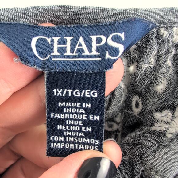 Chaps Eyelet Embroidered Boho Peasant Gypsy Tunic Top Women's XL - Picture 3 of 9